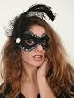Black or Gold Italian Masks Feather Fabric Masquerade Mardi Gras Mask Venetian