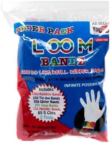 Rainbow Colorful Loom Bandz 2000 Piece Super Pack [2000 Bands, 85 Clips &amp; 2 Tools]