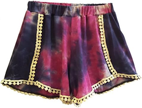 Lori and Jane Girl's Tulip Pom Pom Lightweight Pull-On Shorts - Tie-Dye Purple - 8/10