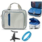 Silver and Blue Durable Pinn Messenger Carrying Bag with Removable Shoulder Strap for ASUS Transformer Prime Android 10.1-inch Tablet + Headrest Tablet Mount + SumacLife TM Wisdom*Courage Wristband