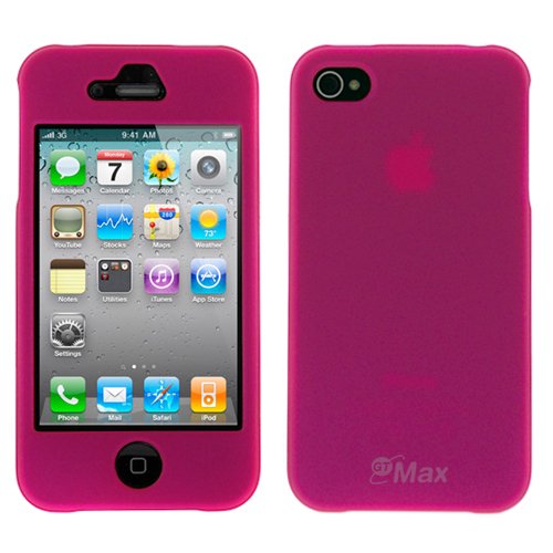 GTMax Hot Pink Hard Rubber Snap On Crystal Cover Case for Verizon CMDA / AT&T GSM Apple iPhone 4S 4 4G 16GB / 32GB 4th Generation