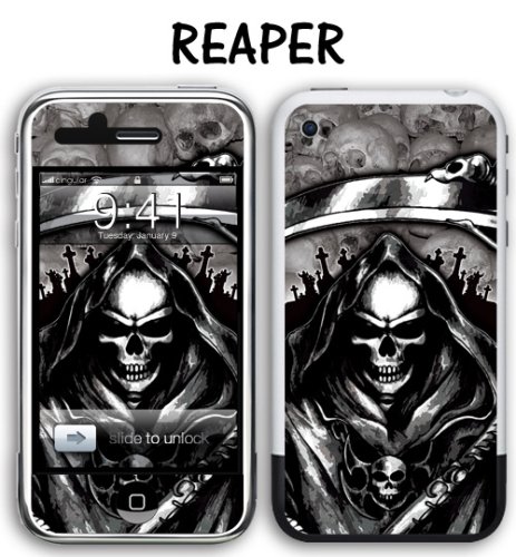 New Apple iPhone 2g, 3g, 3gs Designer Skin Sticker With Matching Digital Wallpaper - Reaper Silver