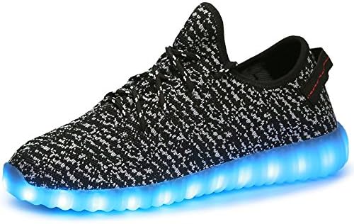MWSC Men Women LED Luminous Light Up Sports Shoes Slip-on Fashion Running Sneaker with Charge Cable, Black, US 7.5