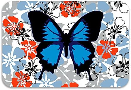 Montday Blue Butterfly Anti-Slip Anti-Bacterial Bath Mat 15.7" X 23.6" White