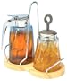 Gemco 5150 Swirl Glass Caddy Collection Wood & Wire Syrup & Jam Jar Caddy Set