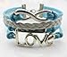 EVERMARKET(TM) Handmade Infinity Bracelet Love Sky Blue Rope White Leather Weave Vintage Silver