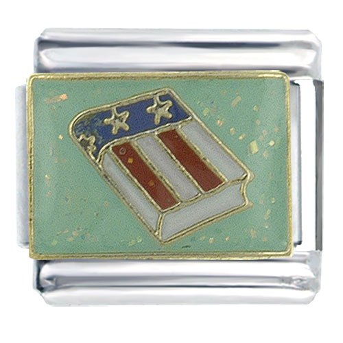 Usa History Book Flag Italian Charm Bracelet Link