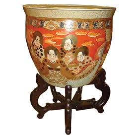 Gold filigree Chinese Immortals fishbowl - porcelain by Reorient