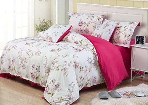 Flower Floral Soft Duvet Cover Set Fresh Printing Bedding sets Comforter Cover+flat Sheet+Pillowcase Bedclothes (Style 1)