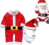ange select クリスマス ベビー カバーオール 変身 サンタ 衣装 帽子 ひげ 付き 3点 セット ひげ付き (90cm)