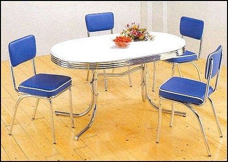 Set of 2 Blue 50's Retro Nostalgic Style Dining Chairs w/Chrome Plating