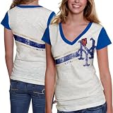 MLB New York Mets Womens Zone Coverage V-Neck T-Shirt - Cream (X-Small)