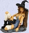 medieval witch sculpture gothic black bat tattoo with cat