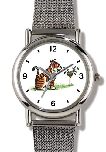 Tiger & Bird's Nest Cartoon - JP Animal - WATCHBUDDY® ELITE Chrome-Plated Metal Alloy Watch with Metal Mesh Strap-Size-Small ( Standard Women's Size )