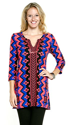 Joyous & Free – Santa Fe, 3/4 Sleeve Tunic Mini Dress Split V-Neck Collar