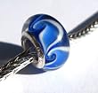 Murano Style Glass Lampwork 925 Bead Fits Pandora Dk Blue with Lt Blue Paisley, 14mm (1)