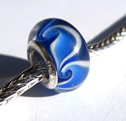 Murano Style Glass Lampwork "925" Bead Fits Pandora Dk Blue with Lt Blue Paisley (3)