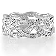Sterling Silver Ring Cubic Zirconia CZ Accent Woven Design Band Ring - Ideal Gift For Mother, For Her, Birthday, Anniversary, Bridal, Wedding, Engagement