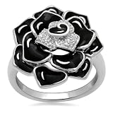 Jewelili Sterling Silver with Black Enamel Diamond Rose Ring (0.05 Cttw, IJ Colour, I2/I3 Clarity), Size 7