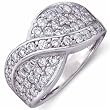 14K White Gold Cross Over Pave Diamond Ring