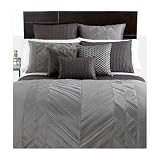 Hotel Collection Bedding, Pieced Pintuck Gray Full Queen Duvet Cover NEW