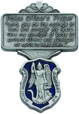 Police Officer Prayer Carded Pewter Blue Enamel Visor Clip
