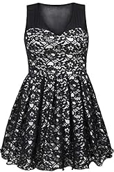 Plus Size Lace Mesh Sleeveless Elastane/Polyester Floral Print Skater Dress/Prom Dress 