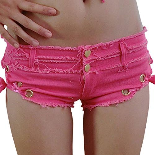 Azbro Women's Hot Solid Low-Waist Denim Shorts with Side Self-Tie