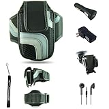 Black Adjustable Deluxe Sportband / Workout Armband with Adaptable Neck Str ....