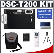 Sony CyberShot DSC-T200 (Black) 8.1 Megapixel Digital Camera with 5x Optical Zoom + SanDisk 4GB Memory Stick (MS) Pro Duo Card + High Speed USB 2.0 Memory Stick (MS) Card Reader + Digital Camera Case