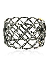 18kt Yellow Gold Diamond Pave New Year Bangle Bracelet Silver Designer Jewelry