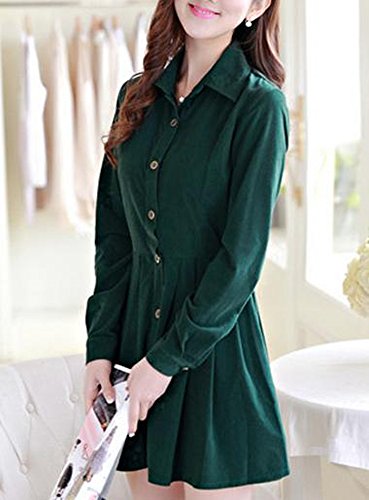 ワンピース シャツワンピース チュニックワンピース 大きい サイズ 有 コーデュロイ フレア ワンピ トップス プリーツ カジュアル 長袖 緑 (オリジナル・ブレスレットとサシェセット)