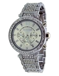Montres Carlo #MC35851 Womens Silver Metal Fashion Runway Crystal Faux 3 Dial Watch