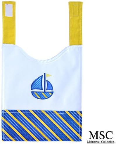 Mainstreet CollectionBlue and Yellow Baby Boy with Sailboat Embroidery Wipeable Coated Canvas Bib with Straps