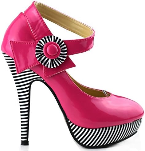 Qingrengu Women's Pink Strap Flower Ankle Strap Stiletto Platform High Heels 10 M US