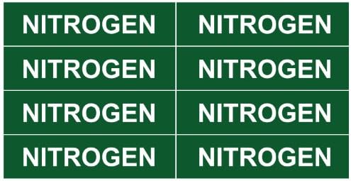 NITROGEN ____Gas Pipe Tubing Labels__ <PACKAGE OF 16 LABELS> 3/4" Height, 3" Width, White Letters on Green Background, TEMPO GAS SYSTEMS High-visibility, Industry-standard Information and Safety Labels
