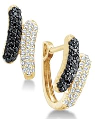 14K White Gold Channel Set Round White and Black Diamond Hoop Earrings with Push Back Closure - (1/2 cttw)