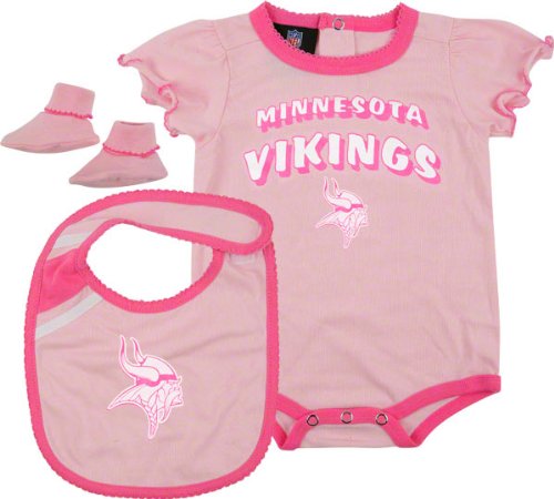 Reebok Minnesota Vikings Newborn Creeper, Bib and Bootie Set - Pink 3-6 Months