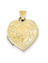 I Love You Floral Heart Locket, 14K Gold