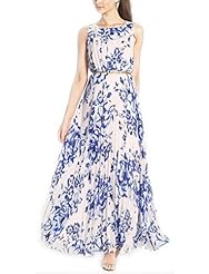 Round Neck Sleeveless Chiffon/Cotton Floral Print  Dress