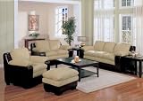 Microfiber Sofa Set - 4 Piece in Beige Microfiber / Dark Brown - Coaster