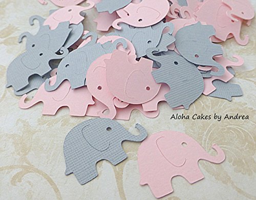 Pink and Gray Elephant Confetti, Girl Baby Shower Decoration, Its A Girl, Little Peanut, package of 100
