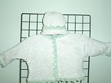 Ck7bpmt, Baby Pink Chenille Light Mint Trim Girls Cardigan Sweater, Hat Set