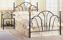 Black Metal Queen Size Bed - Headboard And Footboard With Spiral Finials