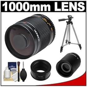 Rokinon 500mm f/8.0 Mirror Lens (T Mount) with 2x Teleconverter (=1000mm) + Tripod + Accessory Kit for Samsung NX20, NX200, NX210 & NX1000 Digital Cameras