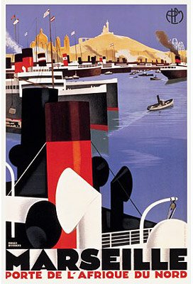 Vintage French Art Deco Port Marseille Ship Poster by Roger Broders