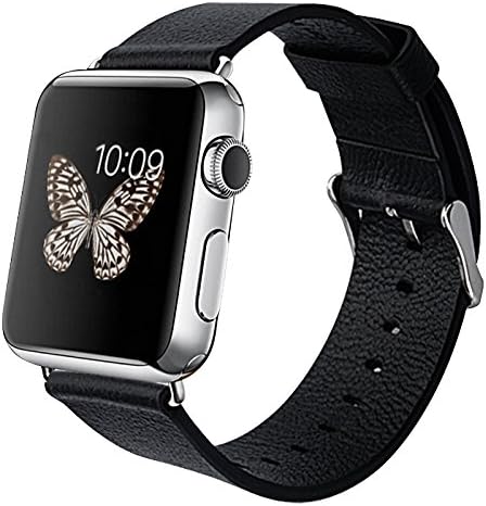 Apple Watch Strap, [Newest Edition] Timpo Apple iWatch Band Premium Genuine Leather Strap Luxury Bracelet Wrist Watch Band Wristbands Replacement Wrist Band with Chrome Buckle Clip for Apple Watch Edition 2015 Release (38 mm Black)