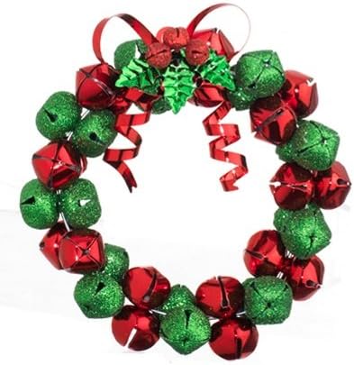 RAZ Imports - 4" Christmas Jingle Bell Wreath Christmas Tree Ornaments / Christmas Decoration (Red/Green)