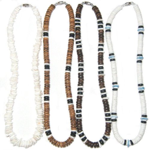 Native Treasure Set of 4 Puka Shell Necklaces Surfer Beach Beaded Puca Choker Pooka - Men's 18