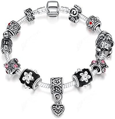 Aliliya Jewelry Signature Pave Clasp Authentic DIY Pandora Exquisite High-End Crystal Bracelet - Wild Love Retro Personality Carved (Black, 20CM)
